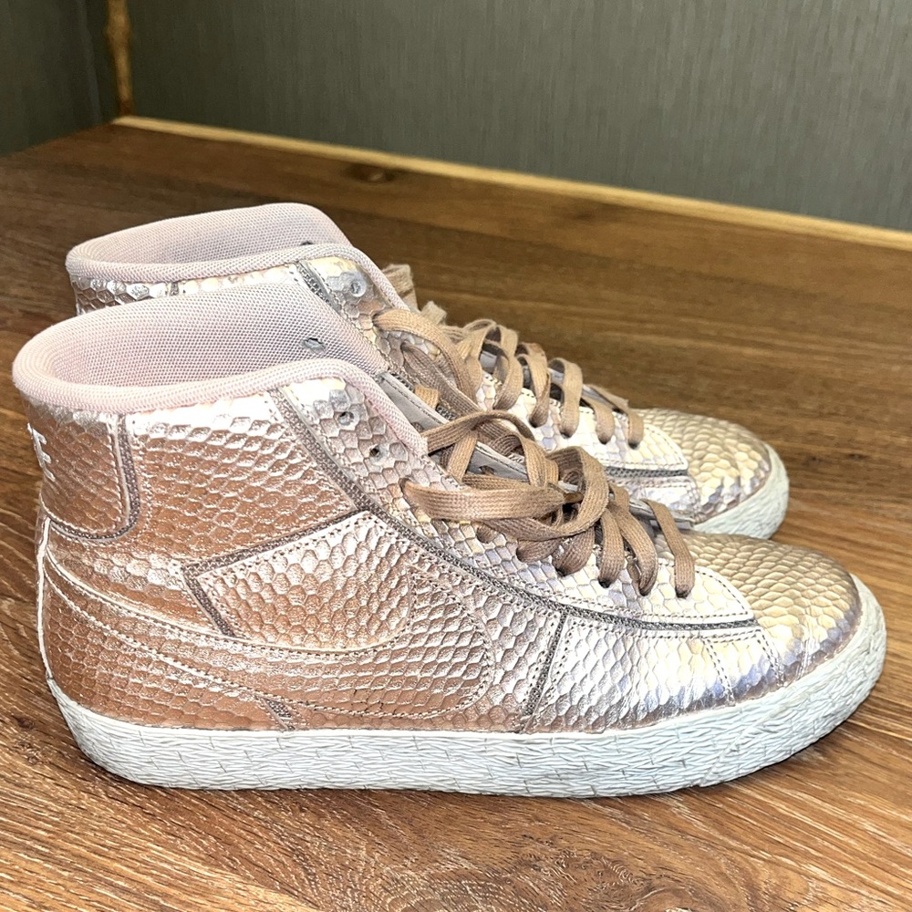 Nike womens Blazer mid cut rose gold python